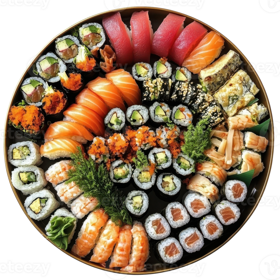 Delicious Sushi Platter on transparent background. png