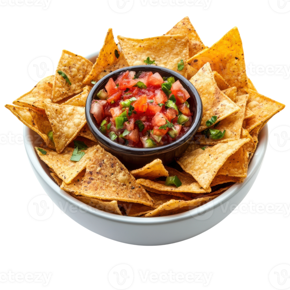 Delicious Crispy Nachos with Salsa on transparent background. png