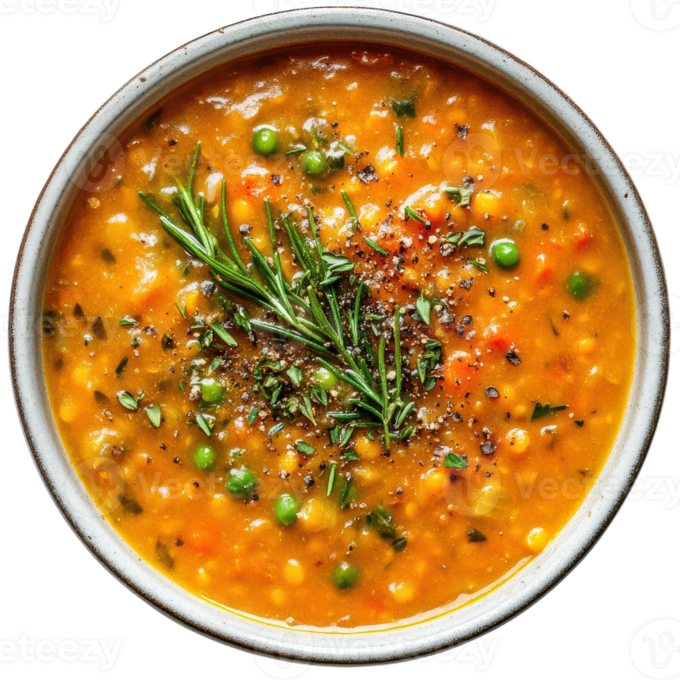 Creamy Lentil Soup in Bowl on transparent background. png
