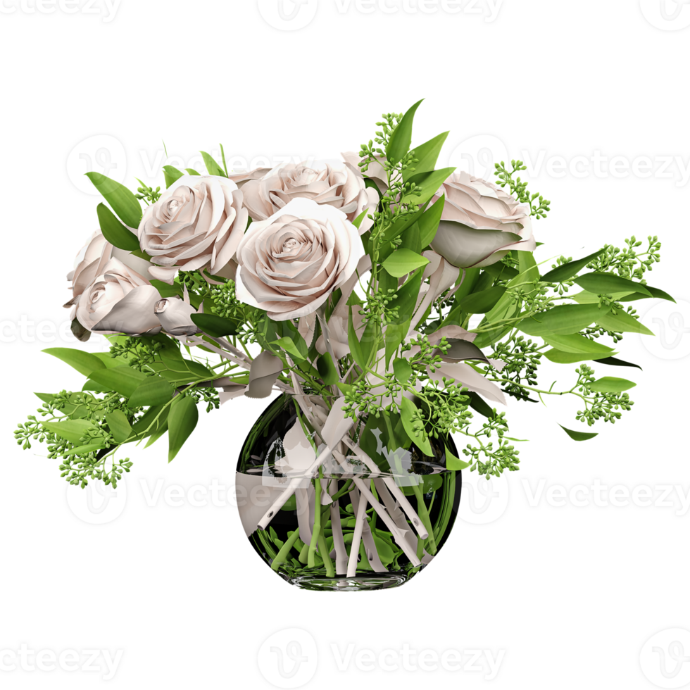3d illustration of flower in vase isolated on transparent canvas png