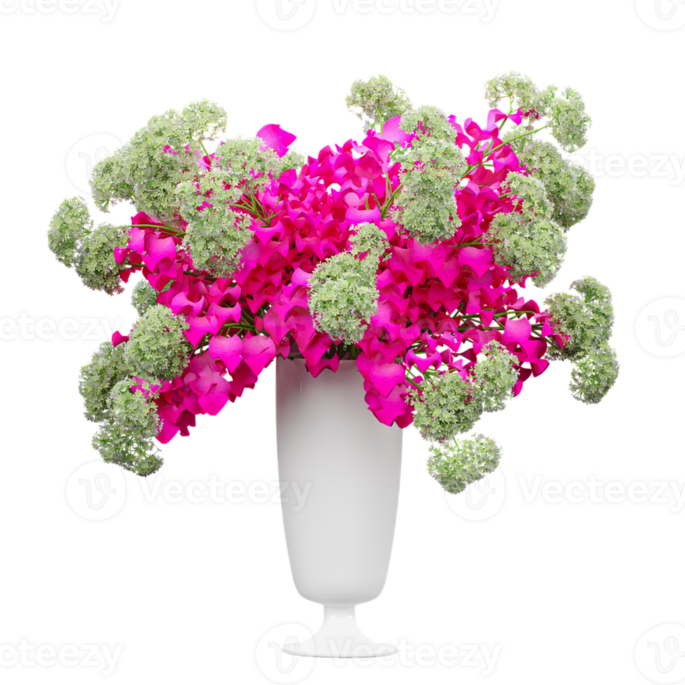 Bougainvillea flower Bouquet in vase with transparent canvas png