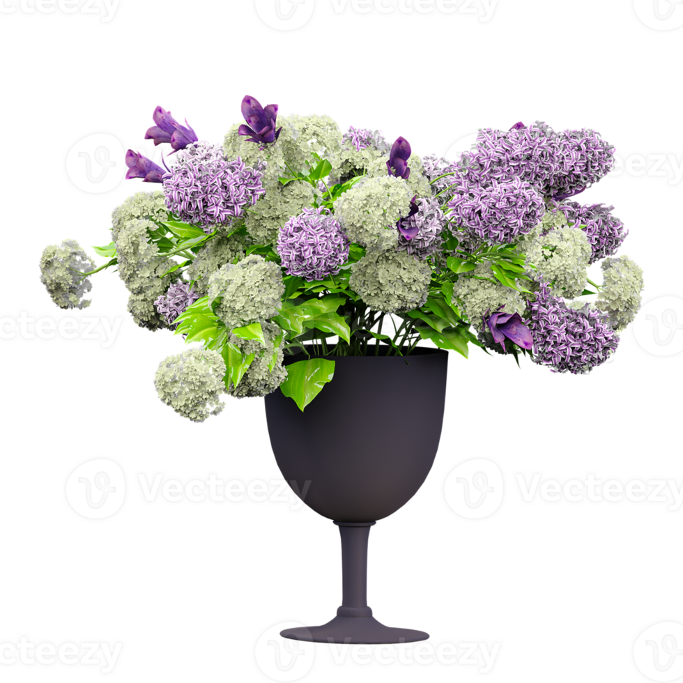 Hydrangea flower Bouquet in vase with transparent canvas png
