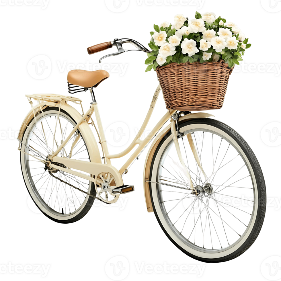 Elegant Cream Bicycle with Flowers png