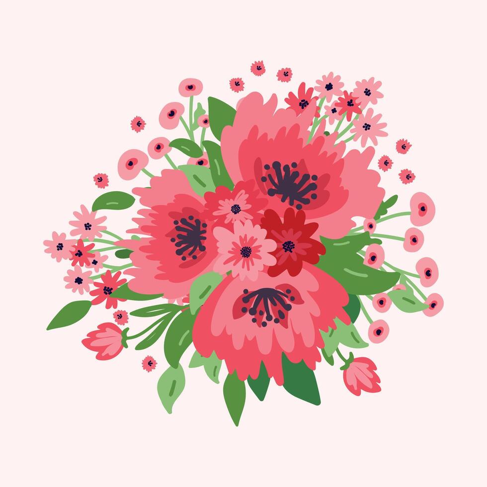 a bouquet of pink flowers on a light pink background vector