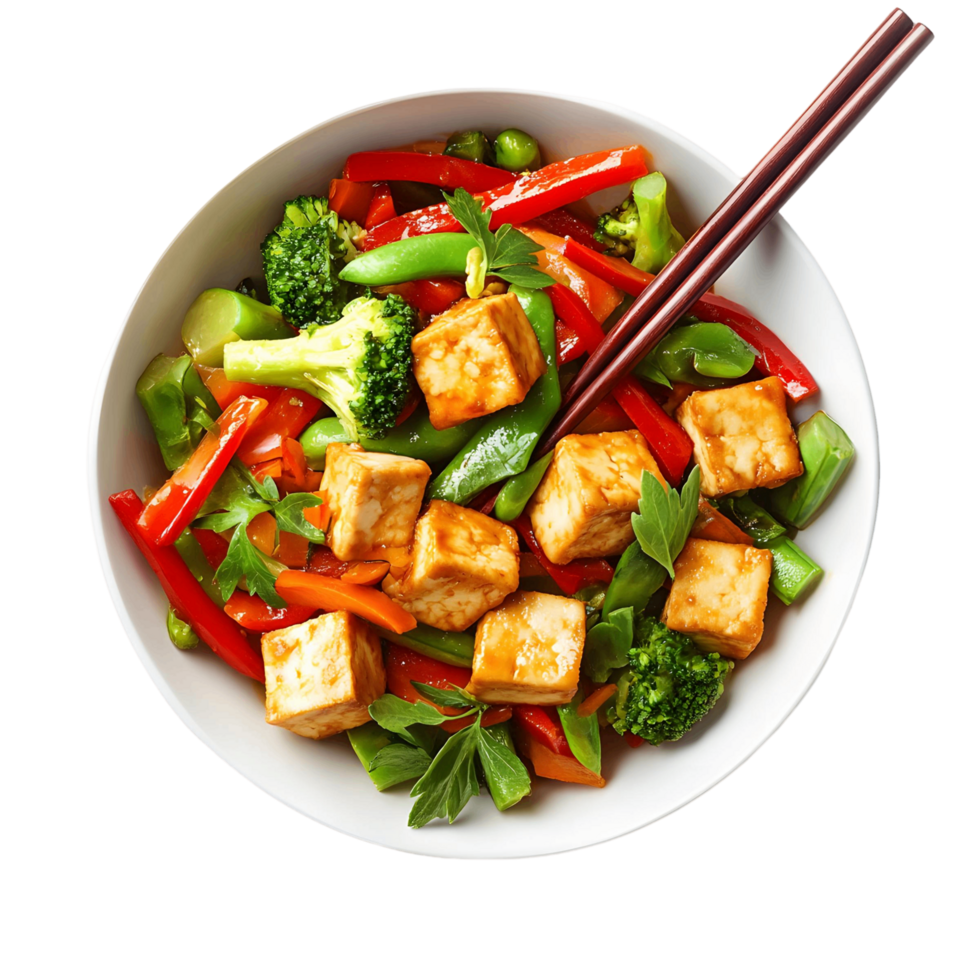 Tofu Stir Fry with Fresh Vegetables and Sauce png