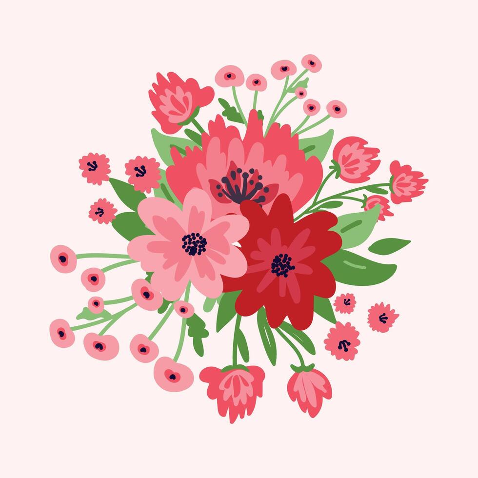 an adorable bouquet of flowers is shown on a pink background vector