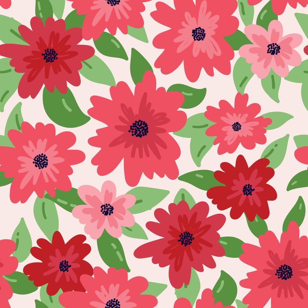A delicate pattern featuring vibrant red wildflowers and leaves set against a soft, light backdrop. vector