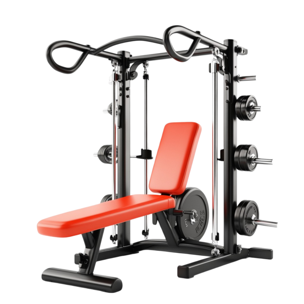 Gym Equipment with Red Seat and Black Bar png