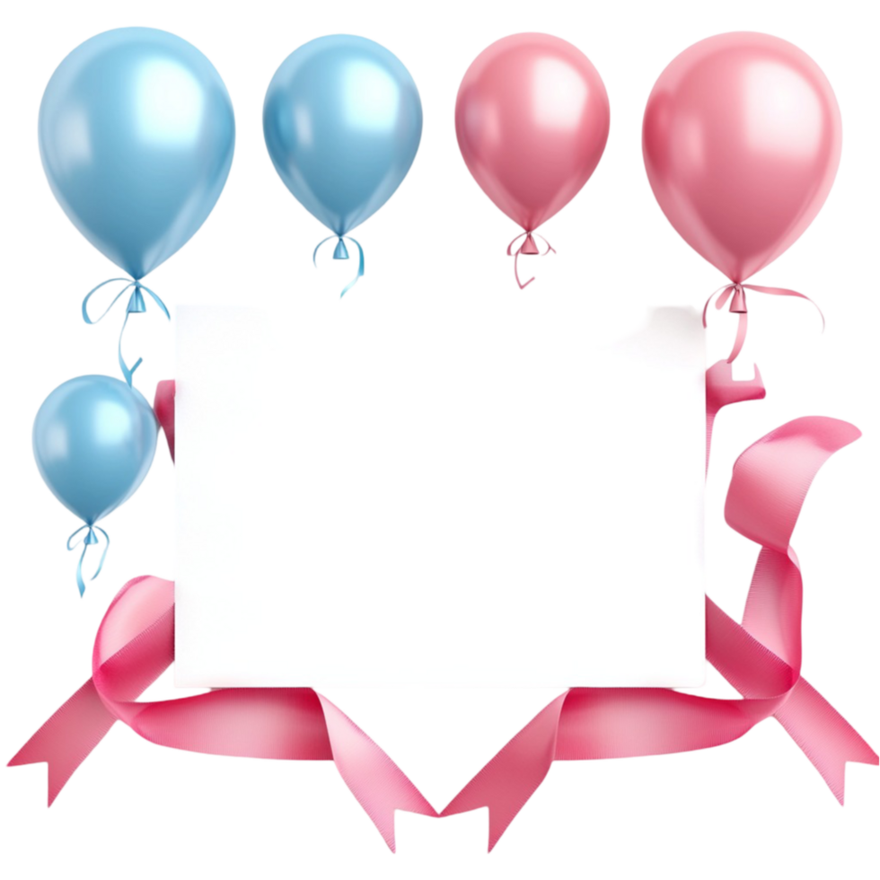 Celebration Frame with Balloons and Pink Ribbon png