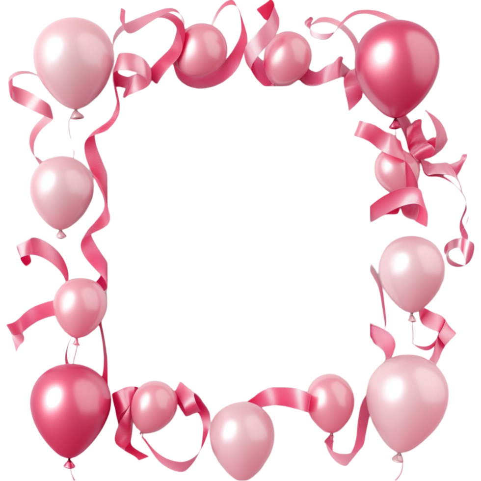 Pink Balloons and Ribbons in Square Frame png