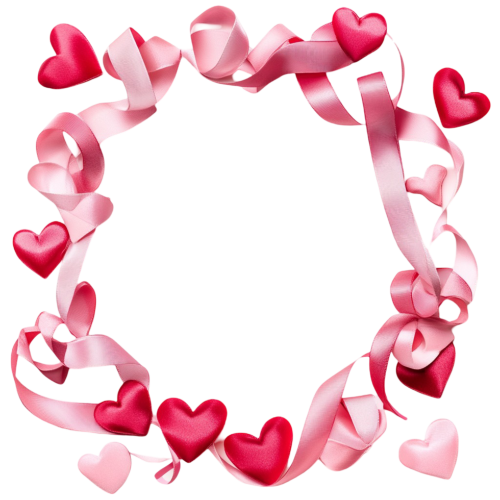 Romantic Pink and Red Heart Ribbon Frame png