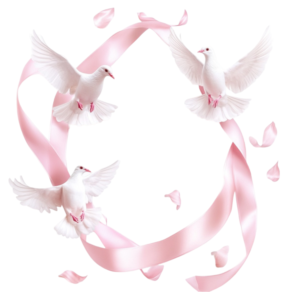 Pink Ribbon Frame with Doves png