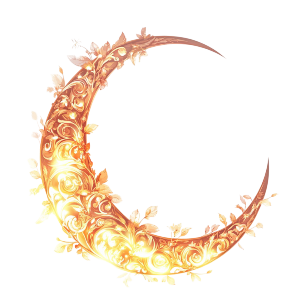 Crescent with Golden Leaves and Flowers png