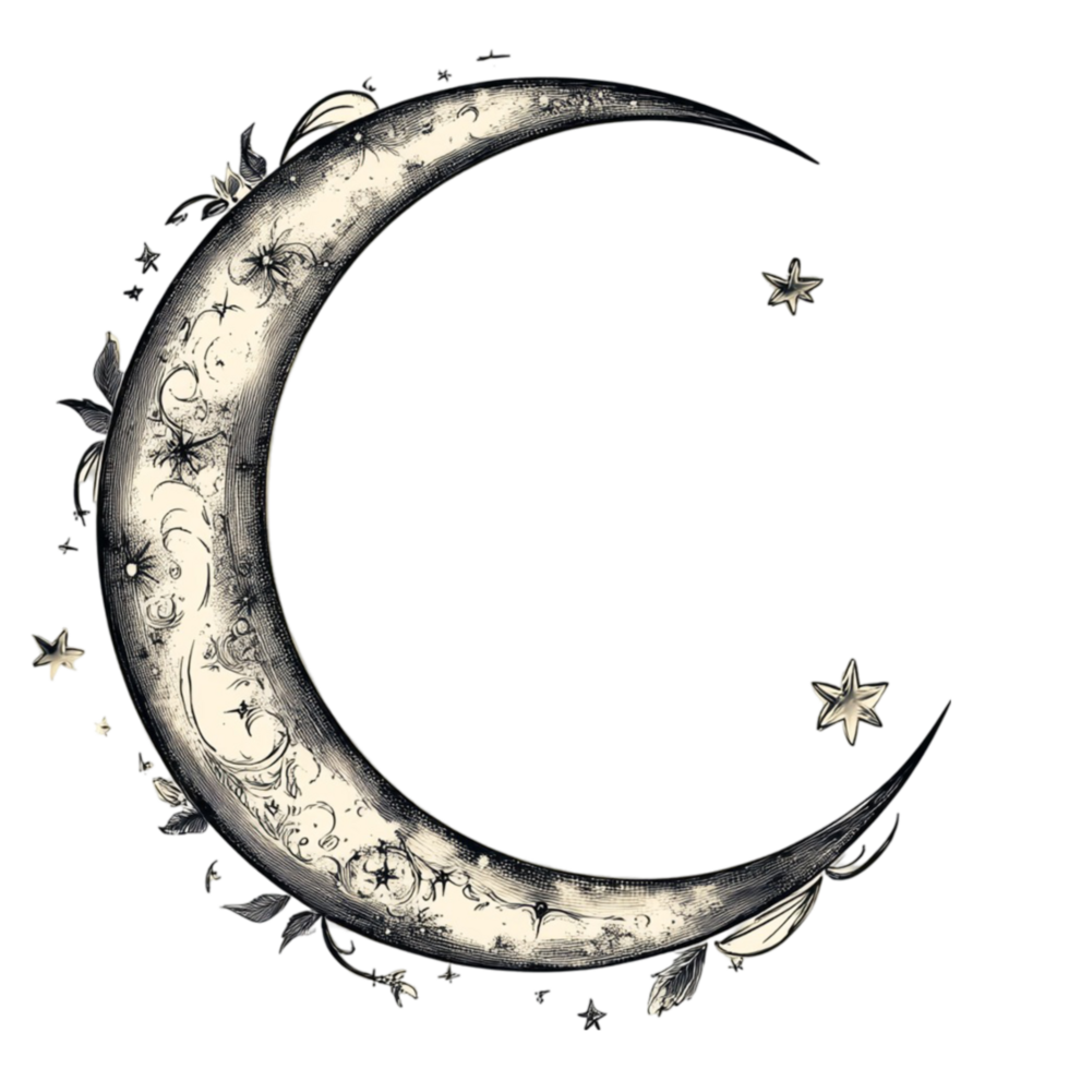 Crescent with Stars and Flowers png