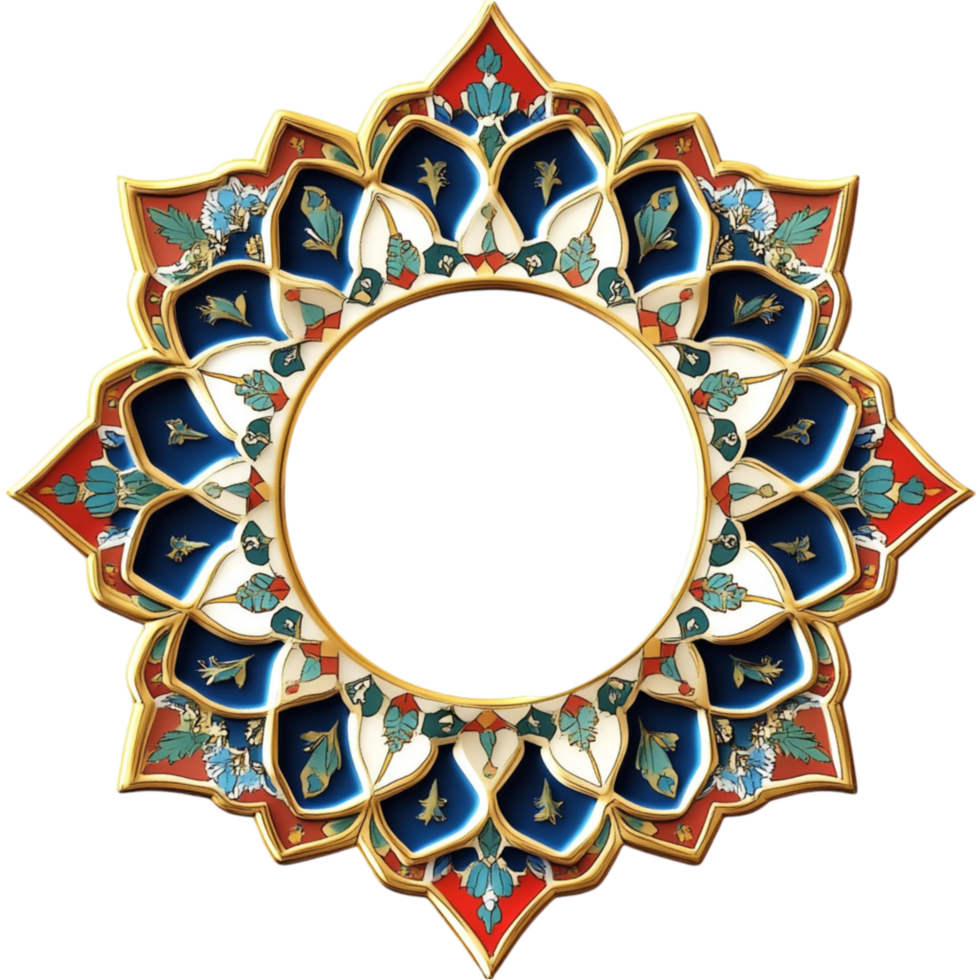 Golden Frame with Blue and Red Flowers png