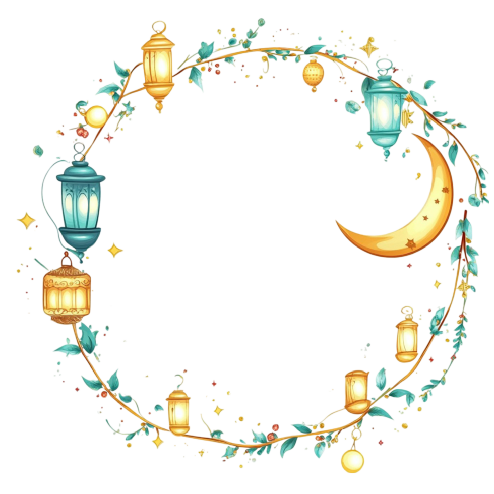 Islamic Ramadan Frame with Lanterns and Crescent png