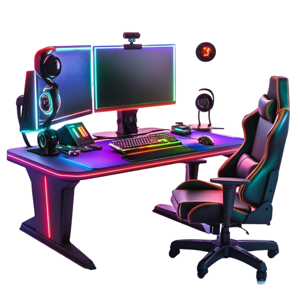 Gaming Desk with Monitors and Chair png
