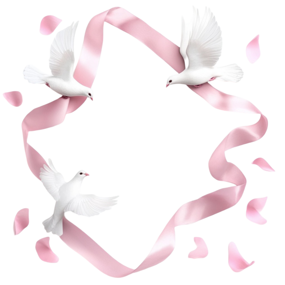 White Doves with Pink Ribbon png