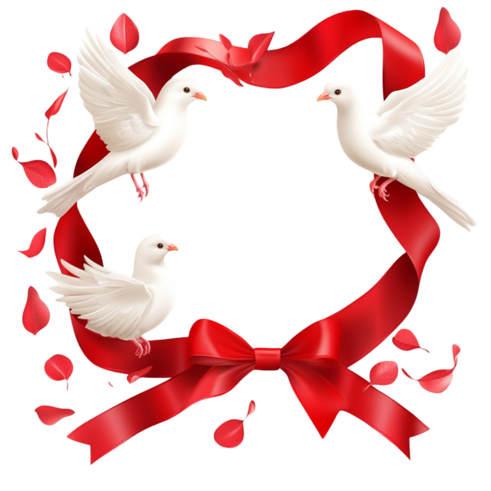 Doves with Red Ribbon and Leaves png