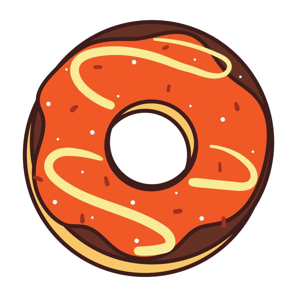 cute hand drawing cartoon chocolate doughnut with orange jam and sprinkle on it. cute dessert cartoon sticker vector