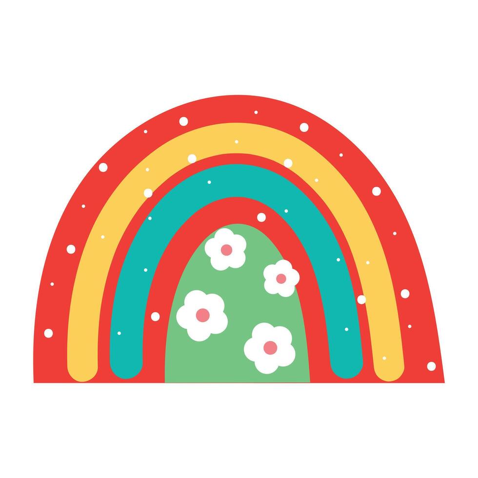 hand drawing cartoon boho rainbow. cute sky element sticker, cute sticker, doodle vector
