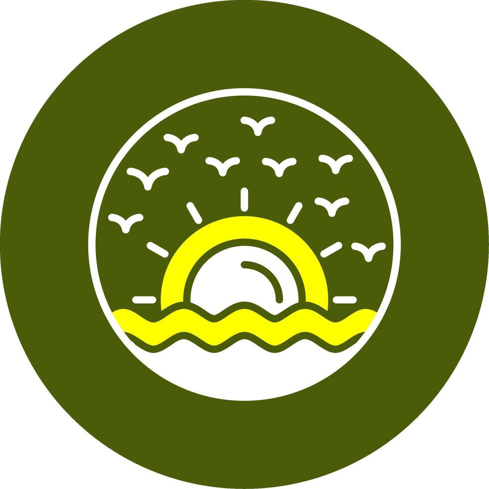 Beach sunrise painting Solid Two Color Circle Style vector