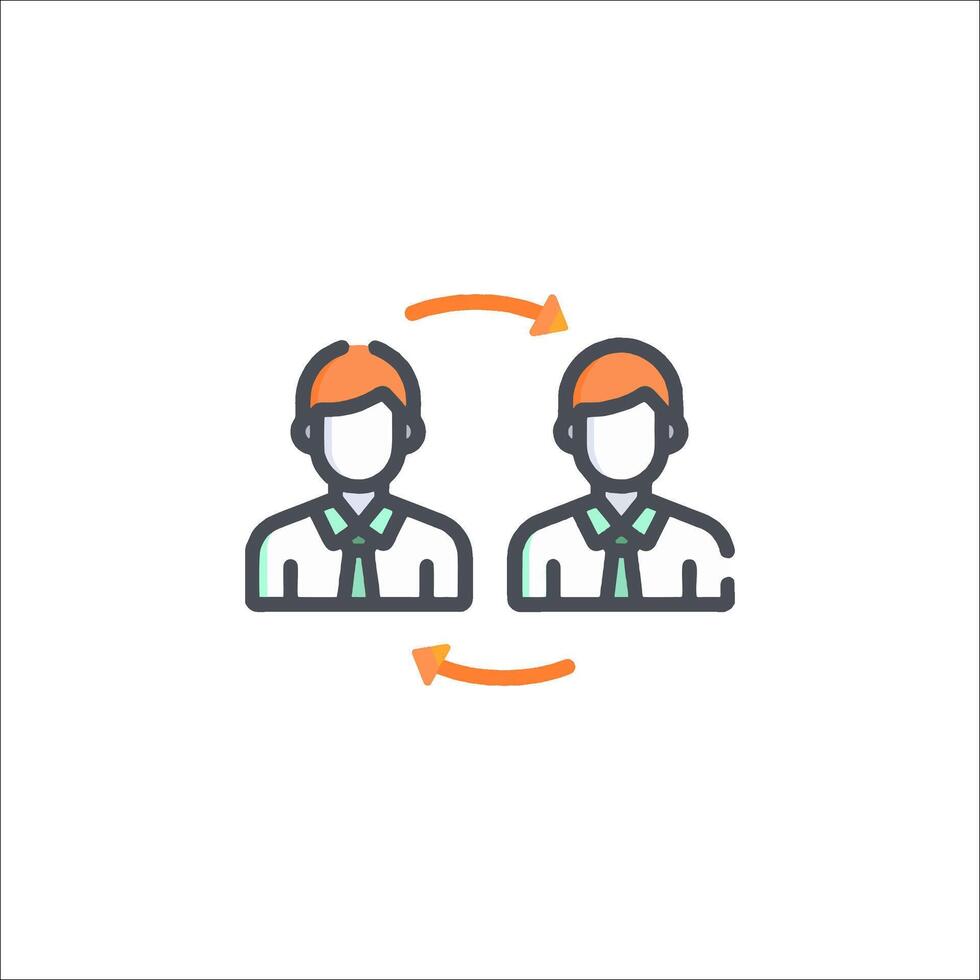 Two people are connected by an arrow in a line vector