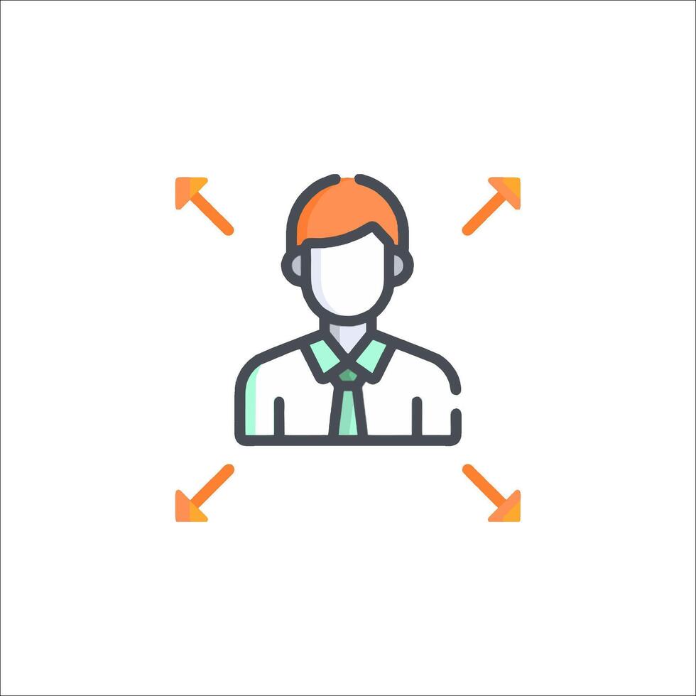 A man with a tie and a hat is shown in a line icon vector
