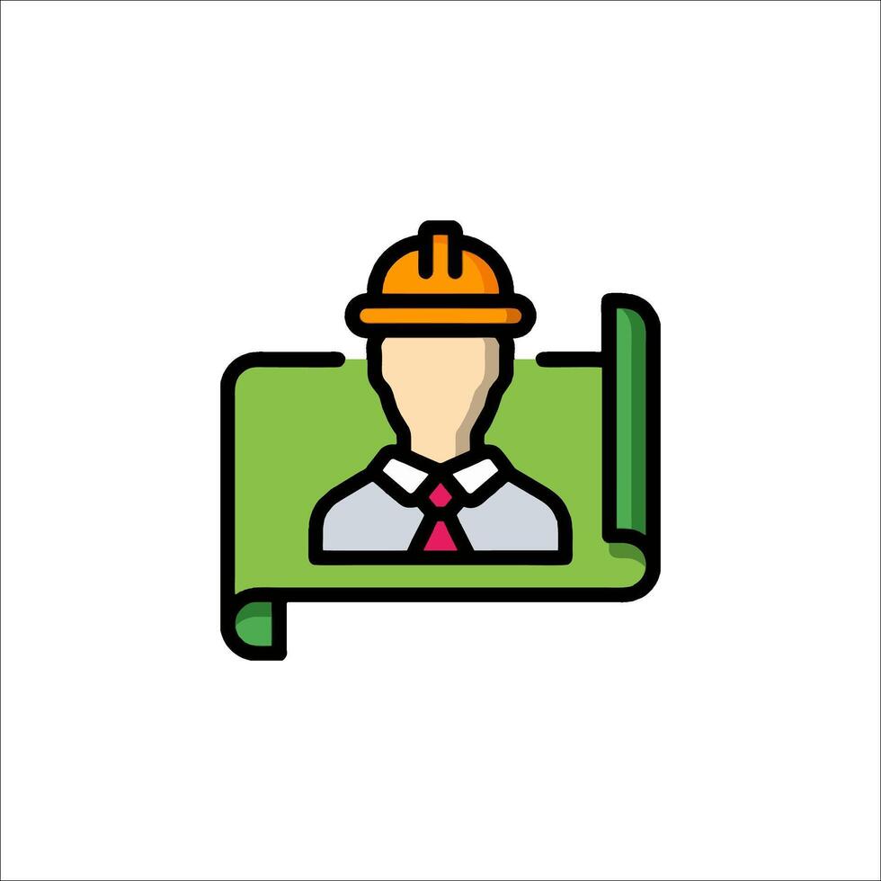 A man in a hard hat and tie is on a roll of paper vector