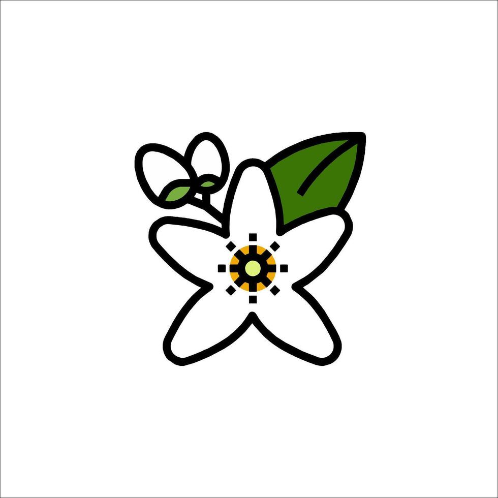 A white flower with green leaves and a bee vector