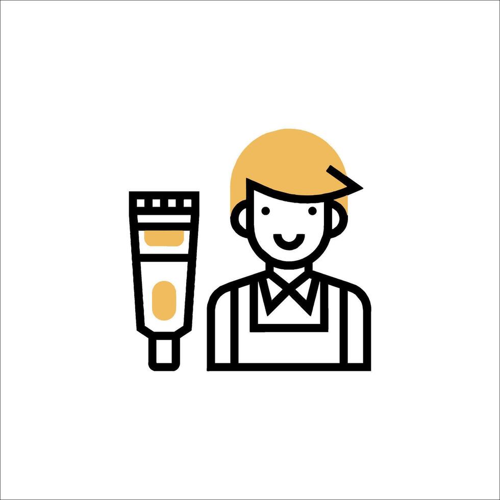 A man holding a tube of paint and a brush icon vector