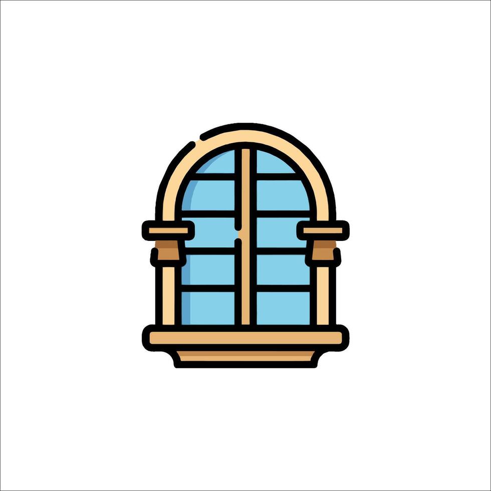 A window with a window frame and a window sill vector