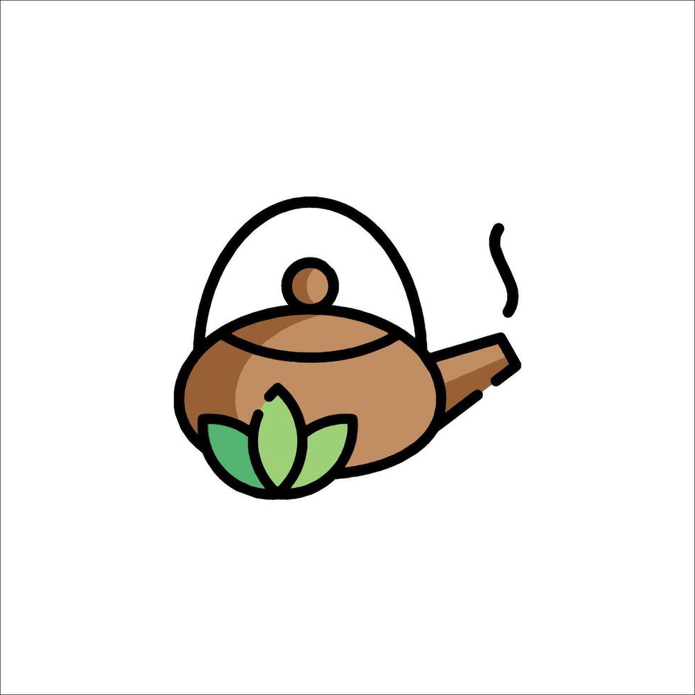 Tea pot icon with leaves and steam vector