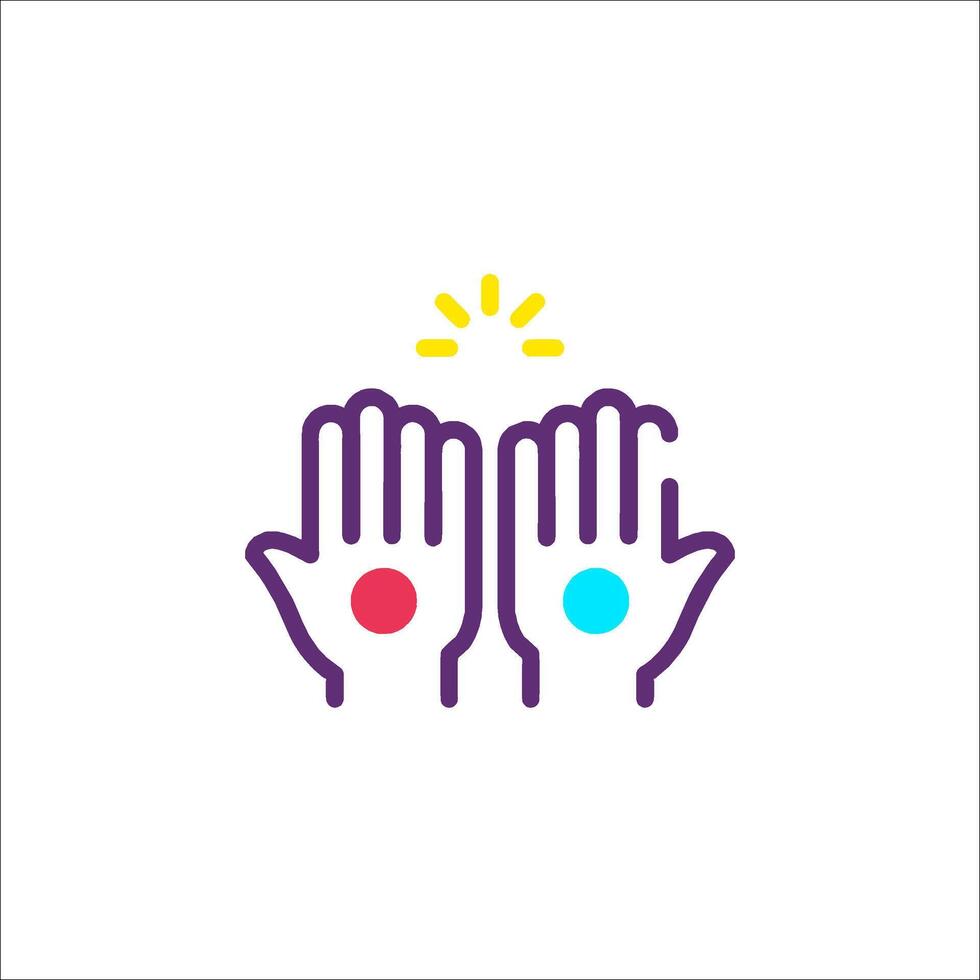 Two hands with a sun in the middle, with a circle on each hand vector