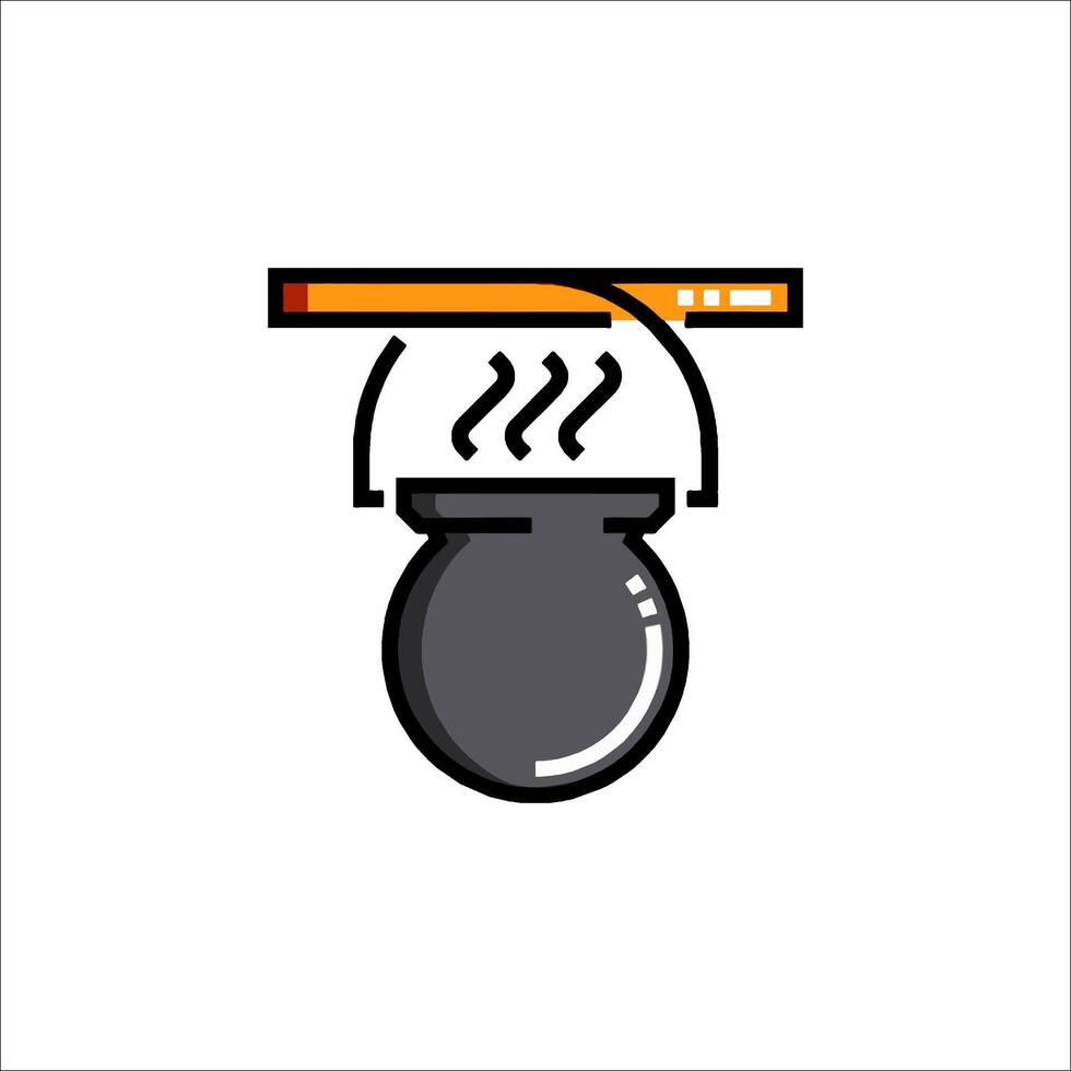 A black and white illustration of a pot with a hot stove vector