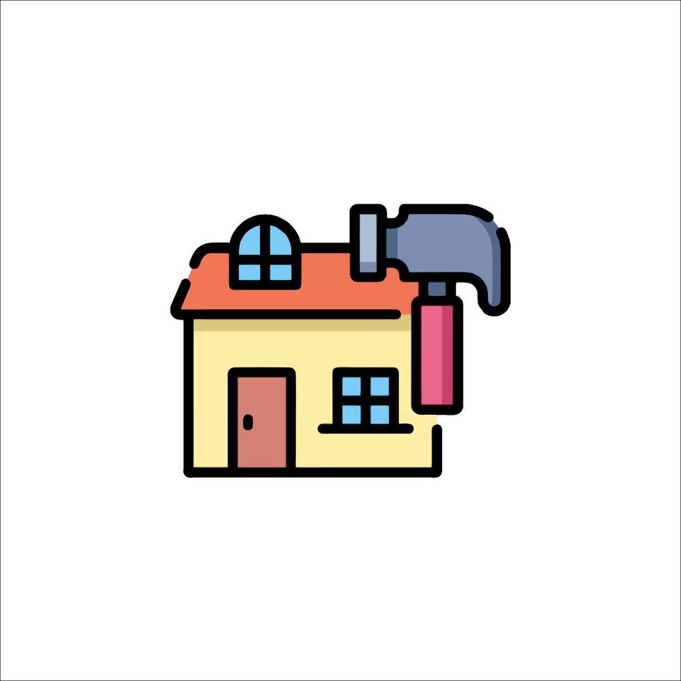 A hammer and house icon on a white background vector