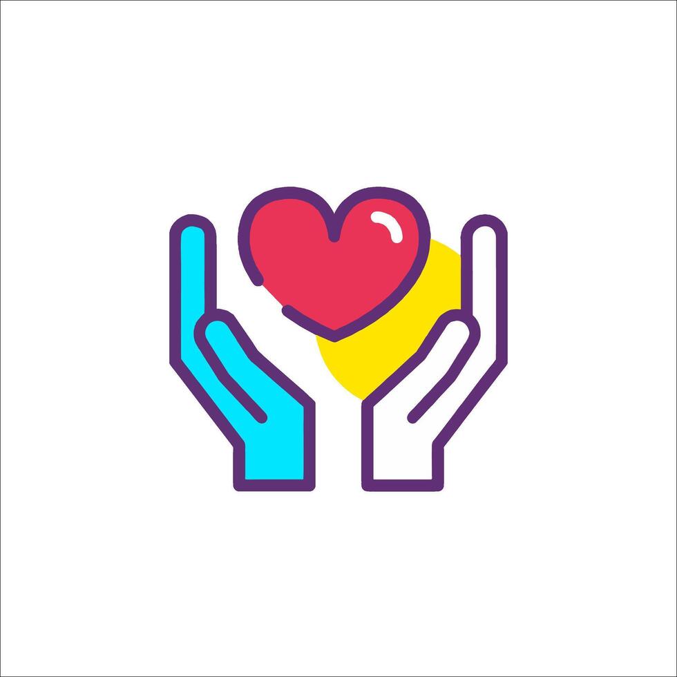 Two hands holding a heart icon vector