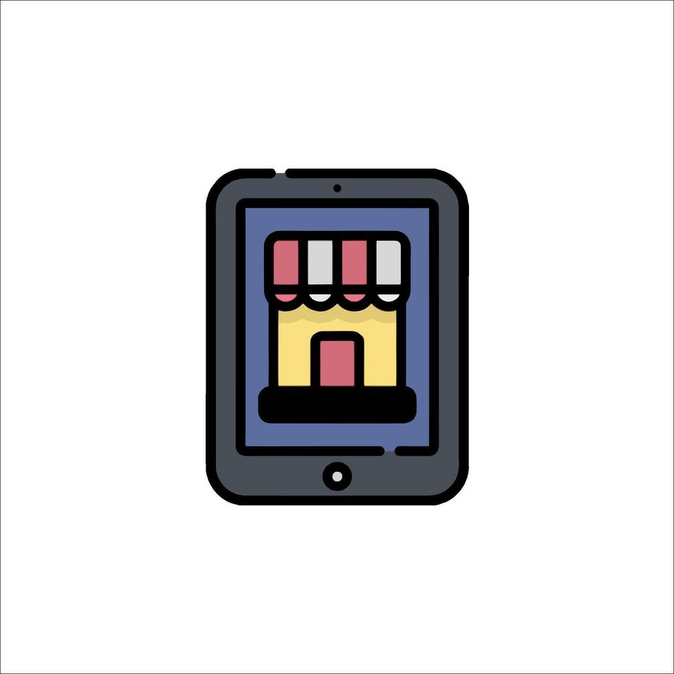 A tablet with a store icon on it vector