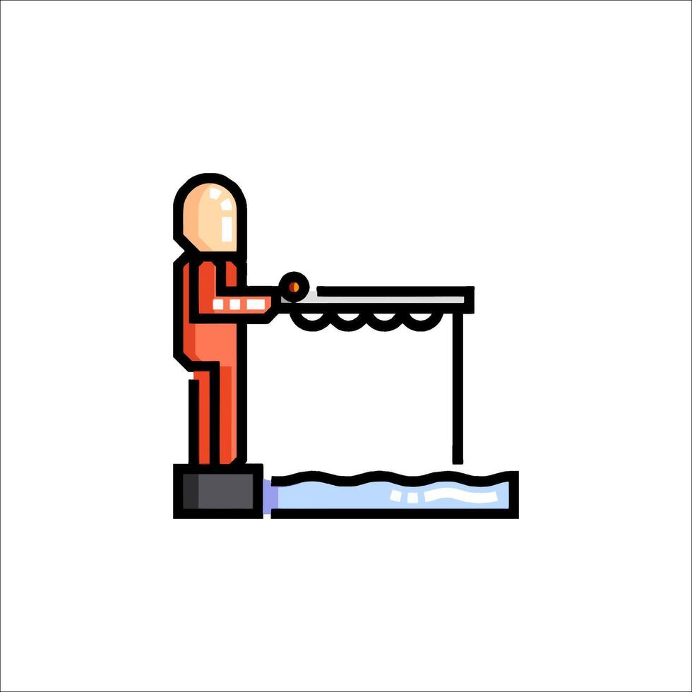 A man in an orange suit is standing on a boat vector