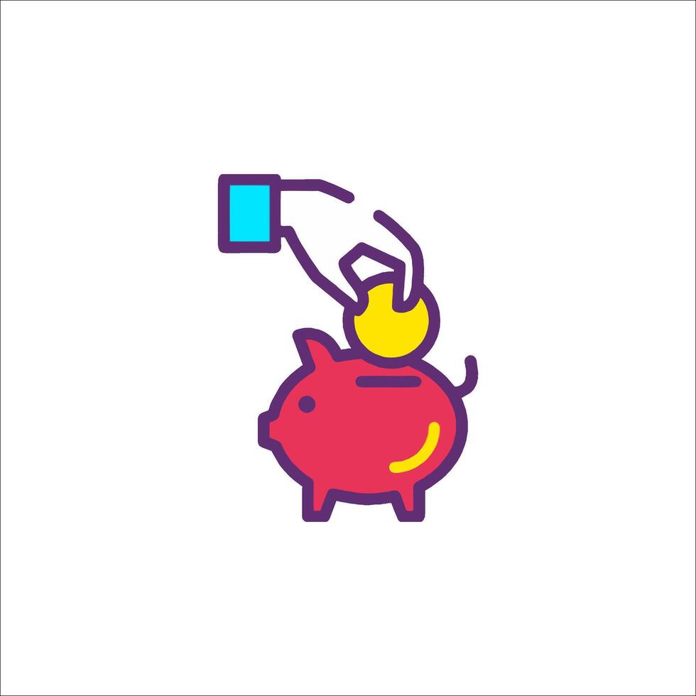 A hand putting money into a piggy bank icon vector
