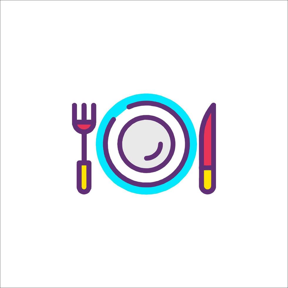 Plate, fork, knife and spoon icon vector