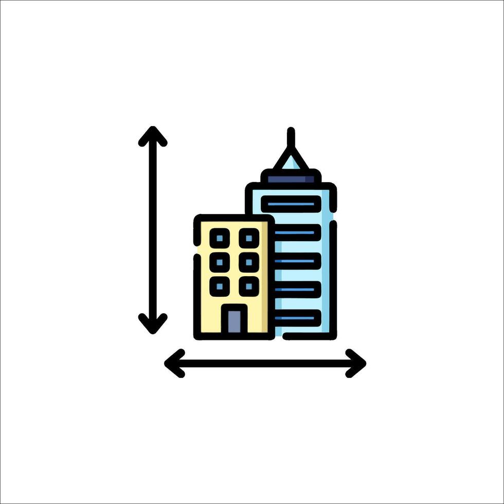 A building with an arrow pointing up and a building on the left vector