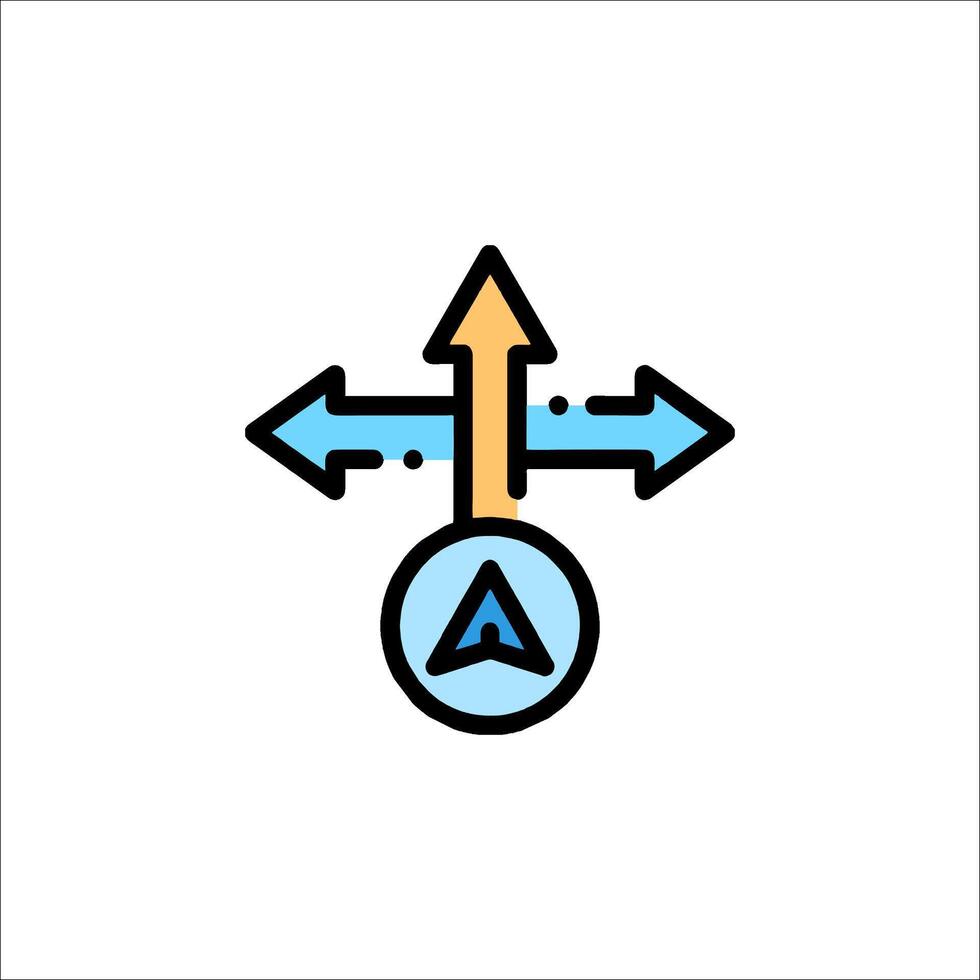 A blue and orange arrow pointing to a circle vector