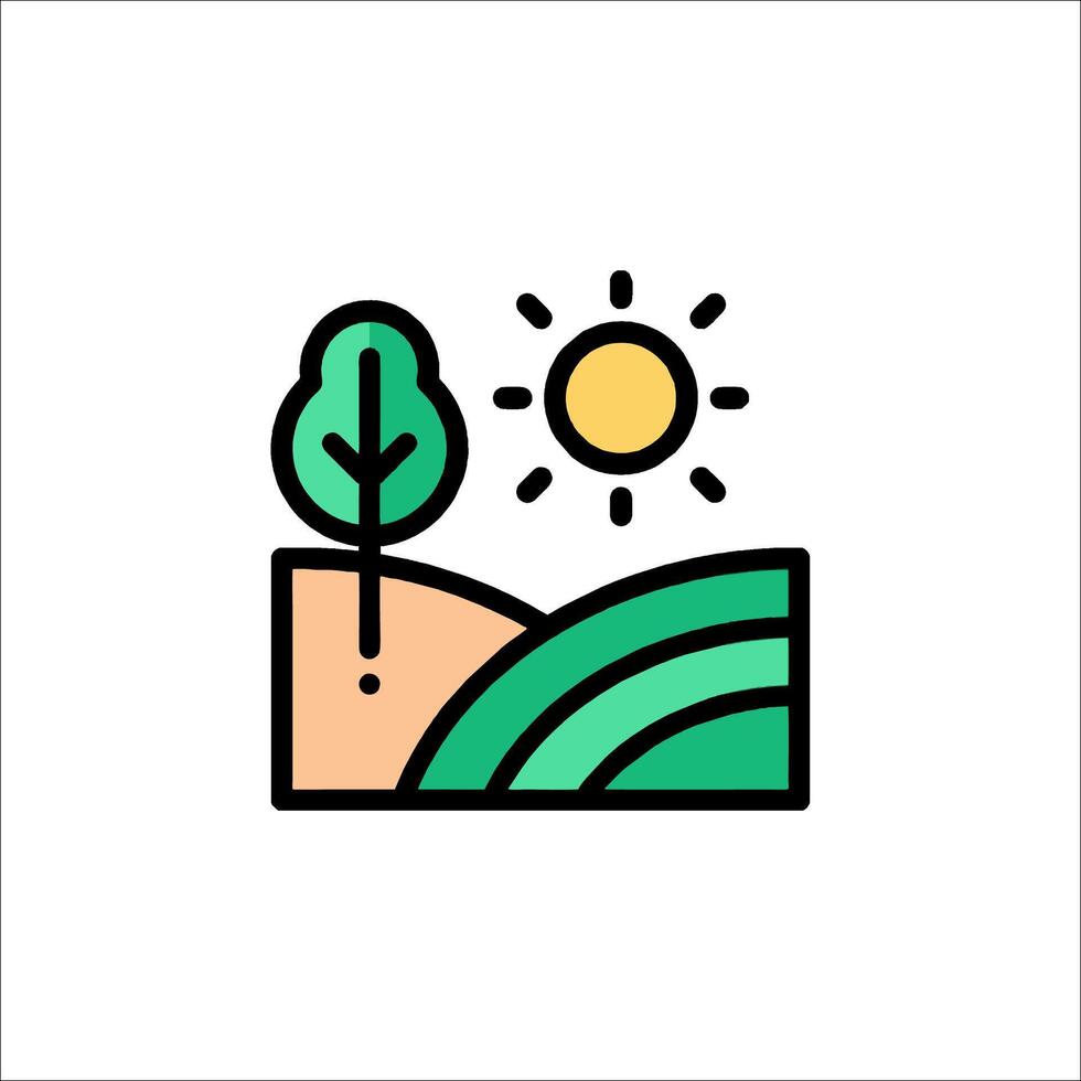 A green landscape with trees and sun vector