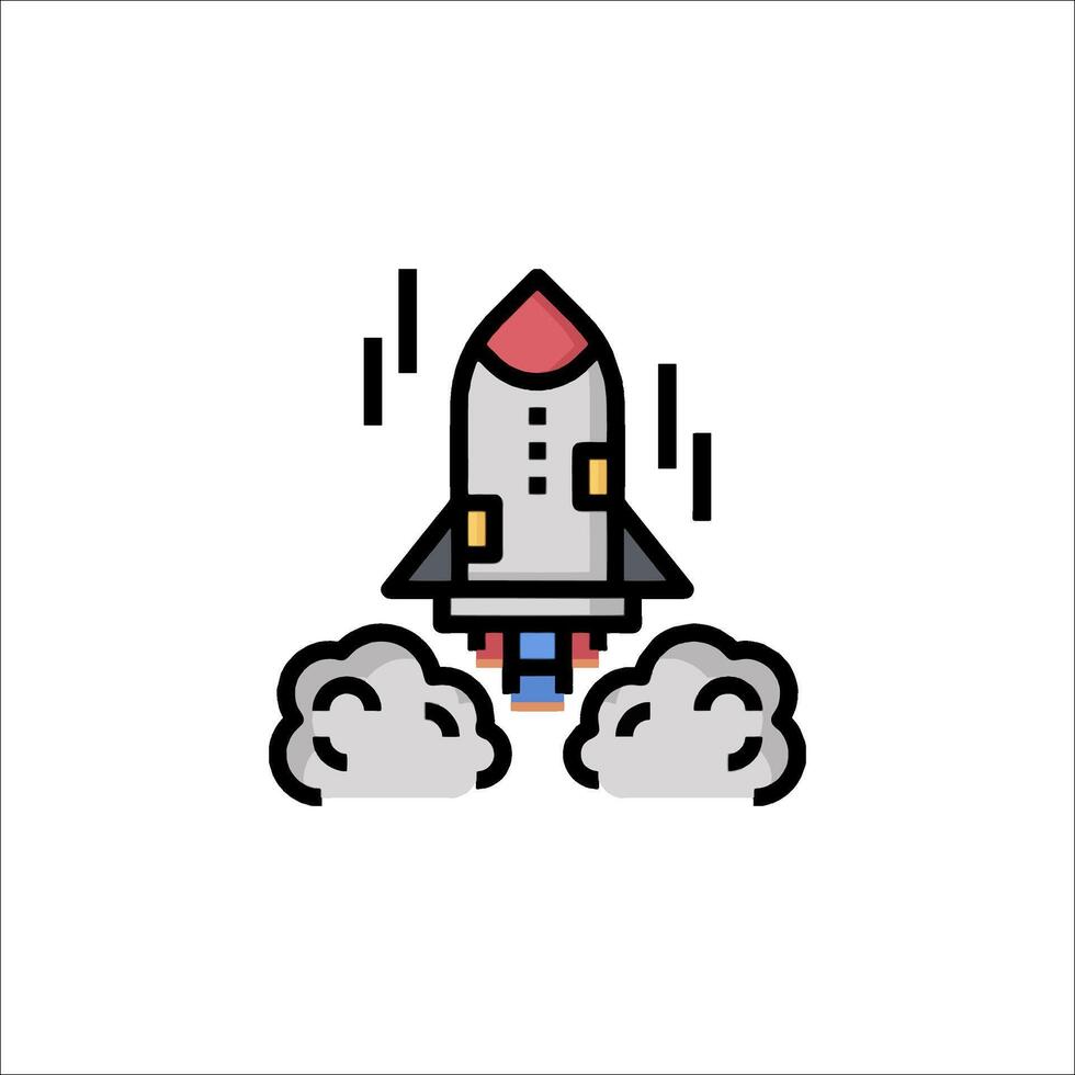 A rocket is flying through the air in a flat style vector