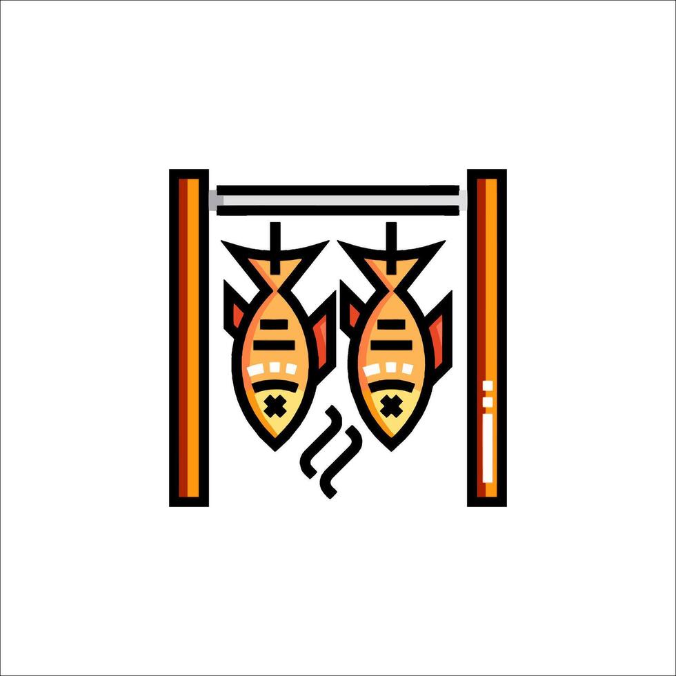 Two fish hanging from a hook on a rack vector
