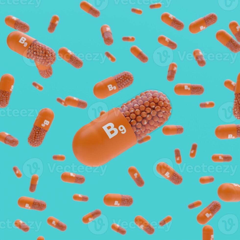 Close-up of pill capsule labeled B9 photo