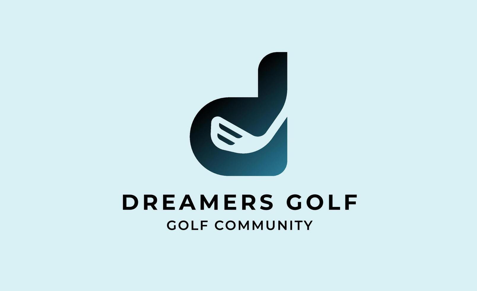 Monogram Initial D and logo design Golf. Golf ball, golf stick and sport typography concept. Club and community template design. vector