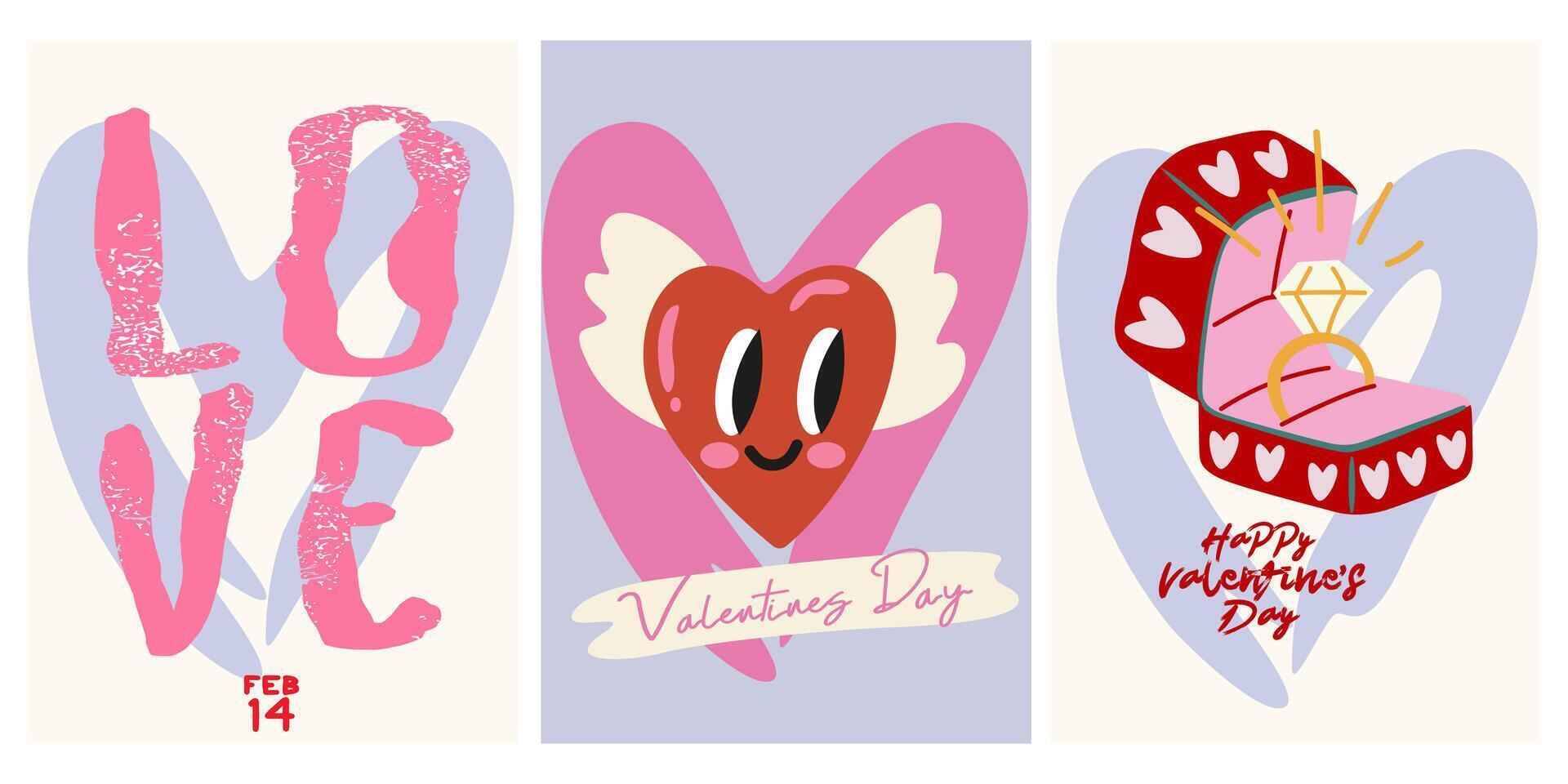 Retro posters for St. Valentine's Day. February 14 modern banner design concept. Set of Valentine's day greeting cards. posts on social networks vector