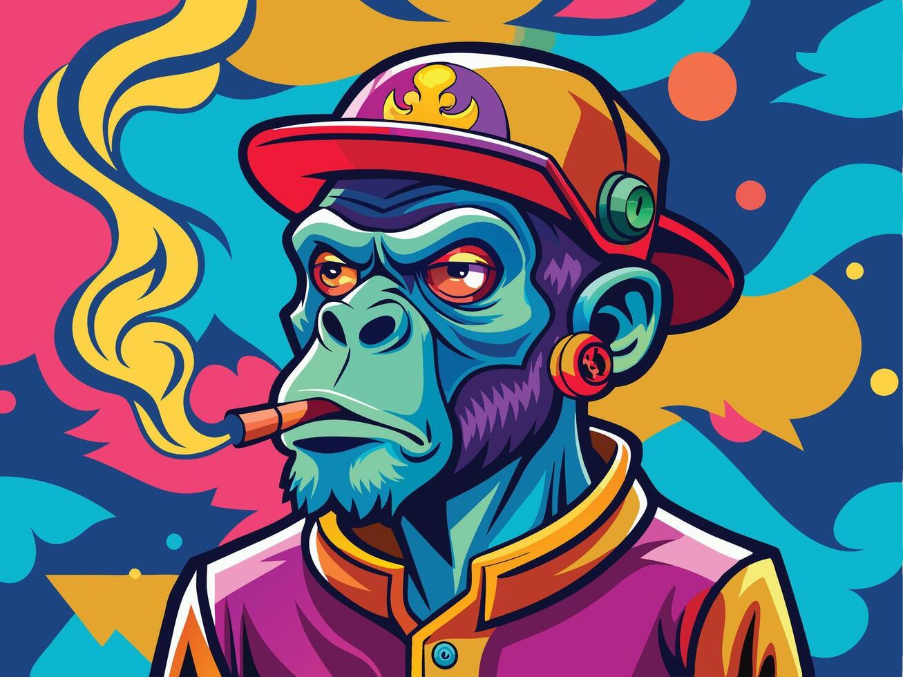Monkey wearing suit and smoking blackguard with colorfull splash illustration vector